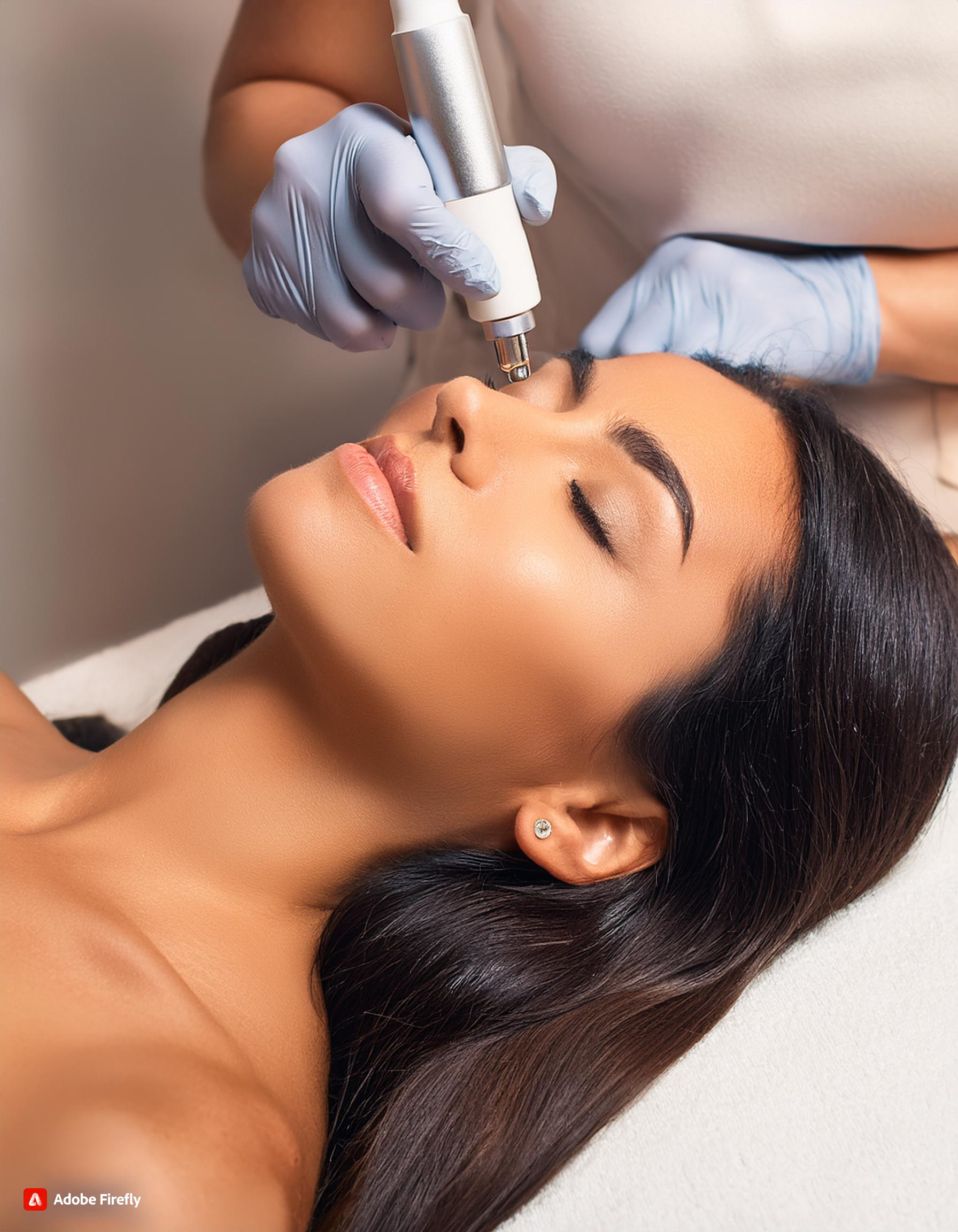 Microneedling treatment on a client's forehead